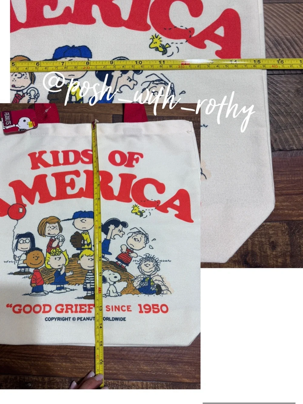 Peanuts Kids of America Reusable Canvas Tote Bag, NWT